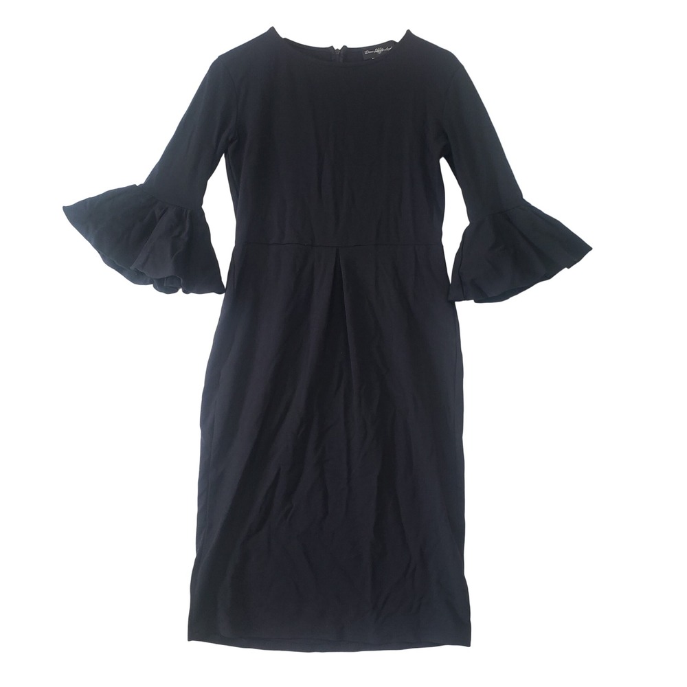 Dress‎ Like An Angel Sheath Dress Womens Small Black Bell Sleeve Pleated